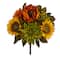 16" Orange Peony, Green Dahlia & Yellow Sunflower Bush, 2ct.